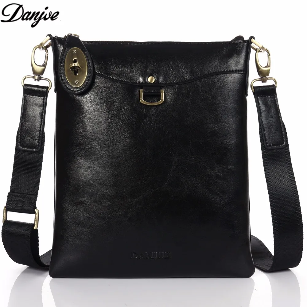 DANJUE New Arrivals Man Bag Small Leather Genuine Black Slim Vintage