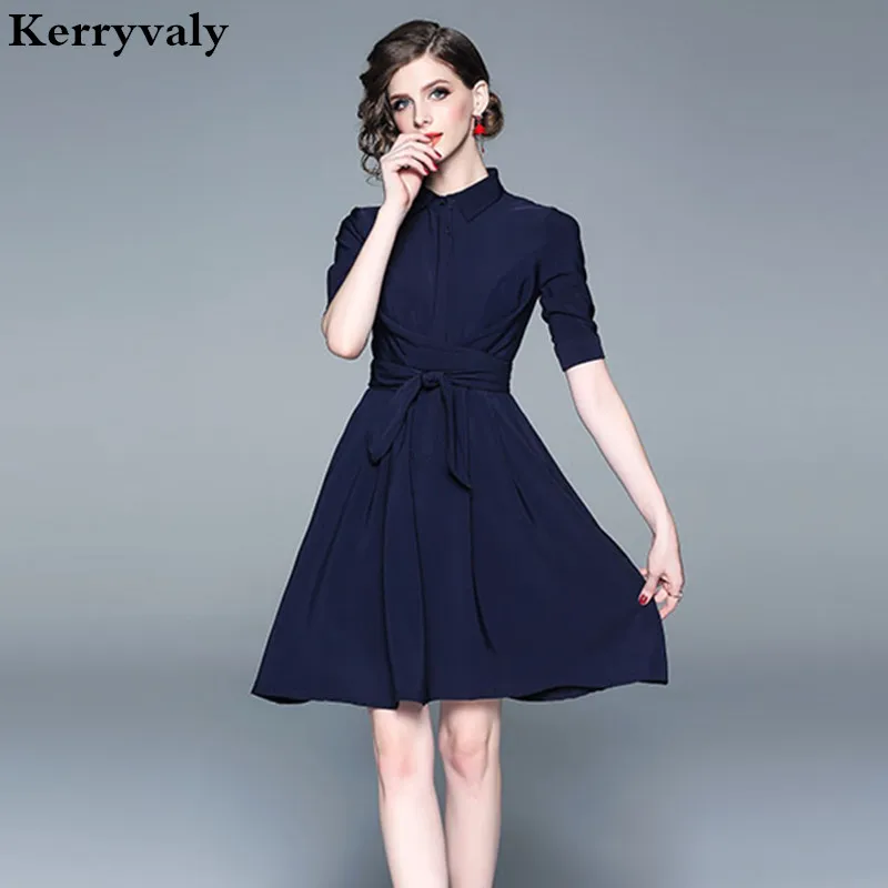 

Spring Elegant Women Blue Office Dresses Vestido Invierno Mujer 2019 Ol Midi Shirt Dress Dames Jurken Robe Moulante K8837