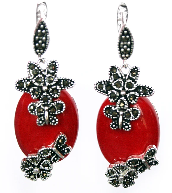 Скульптура из маркассита Mode rouge laque 925 bague en argent Sterling (#7 10) boucles d'oreilles et ensembles de bijoux