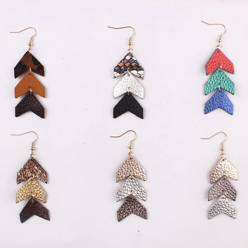 

3 Layer Leather Long Earrings Geometric Triangle Rainbow Earrings Stylish Dangle Drop Earrings For Woman Leather Long Earrings