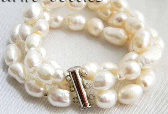 

shipping3Strands 8'' 9MM White Baroque Freshwater Pearl Bracelet 5.25