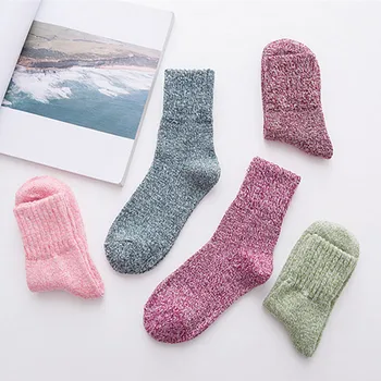 

2018 Thickened Rabbit Line Pure Color Winter Warm Yarn Cotton Cashmere High Quality Women Socks Wholesale 5pair/lot