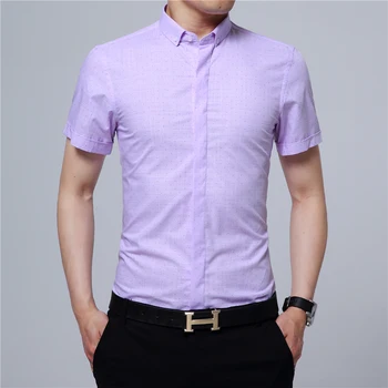 

Summer Men's Short Sleeve Shirts Size XL 3XL 4XL Purple Blue White Teen Hard Men Fashion Casual Man Shirt Cotton Polyester Cloth