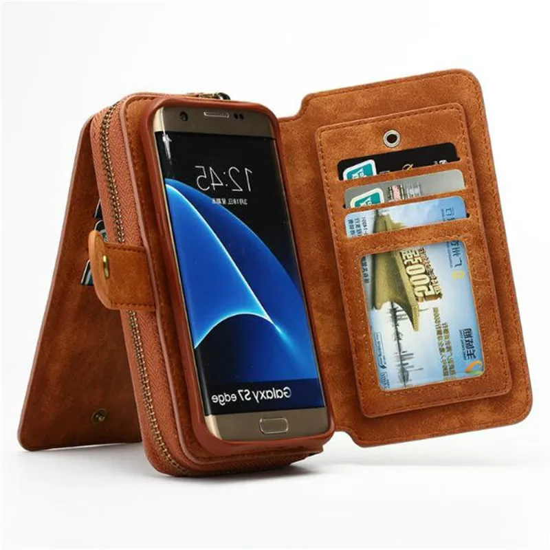 

BRG Multifunction Wallet Leather Case For Samsung S4 S5 S6 S7 EDGE S8 S9 NOTE4 NOTE5 Note8 Zipper Purse Pouch Bags Lady Handbag