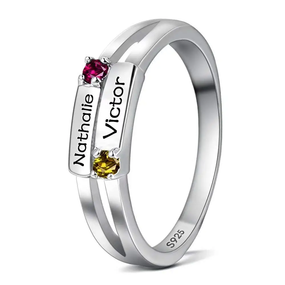 引出物 Sterling Silver Personalized Ring 2 Birthstones Custom Engraved Jewelr Matzi27 Com