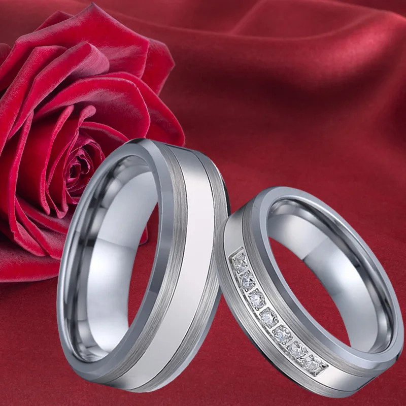 Combined Titanium Tungsten Rings Men's Wedding Band silver color bague anel anillos Couple Engagement Rings for women (3)