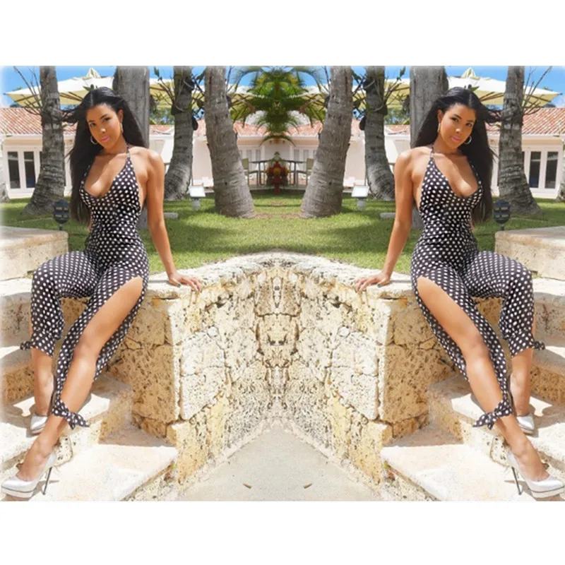 2019 Fashion Hot Sexy Ladies overalls Women Dot print Clubwear Party elegant jumpsuit summer Romper Sleeveless Long Trousers 2019 Fashion Hot Sexy Ladies overalls Women Dot print Clubwear Party elegant jumpsuit summer Romper Sleeveless Long Trousers