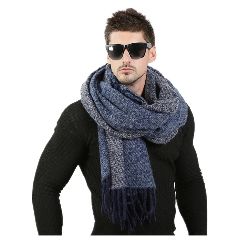 Blue Новинка, 70 см* 200 см, мужские Модные Дизайнерские шарфы, мужские зимние шерстяные вязаные кашемировые шарфы, для пары, высокое качество, толстый теплый длинный шарф - Цвет: Blue