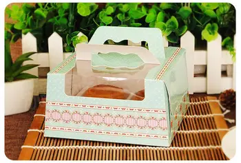 

14.5*14.5*7.5cm Green 6moomcake portable Baking box open window Cake Boxes Bakery Macaron Cookies Boxes Gift Packaging100pcs/lot