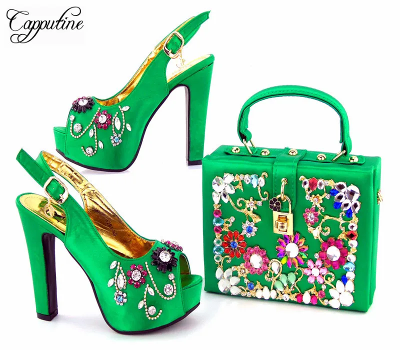 

Capputine High Quality Elegant Italian Woman Shoes And Bag Set African Thin Heels Shoes And Bag Set For Party Free Shipping
