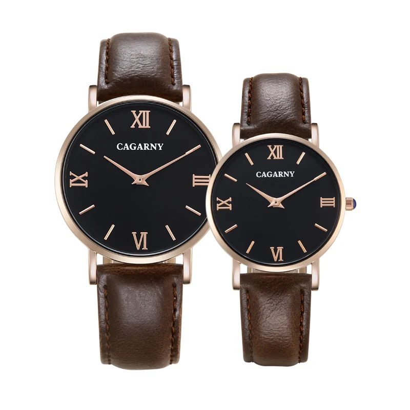 Классические часы для влюбленных Vogue с кожаным ремешком, кварцевые часы для женщин, водонепроницаемые, корпус из розового золота, мужские наручные часы, часы Cagarny