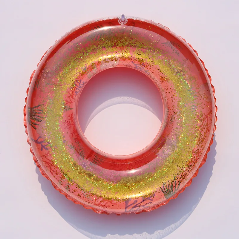 50-90 см кристально Коралловое блестящее кольцо для плавания для женщин дети листья пальмы печать круг для плавания с золотыми блестками