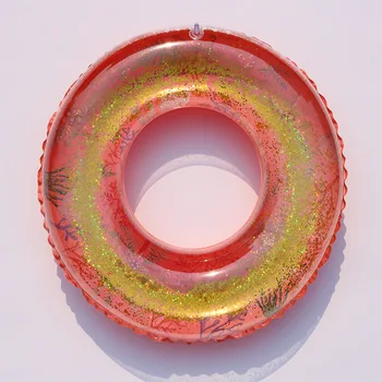 

50-90cm Crystal Coral Glitter Swimming Ring for Women Kids Palm Tree Leaves Printing Swim Circle in Gold Sequins Summer Pool Toy