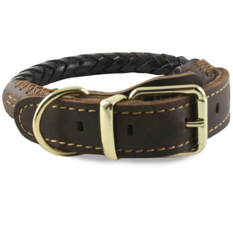

Leather Dog Collars Big Dogs Braided Handmade Basic Collars Strong Durable Pets Accessories for Golden Retriever Husky Animals