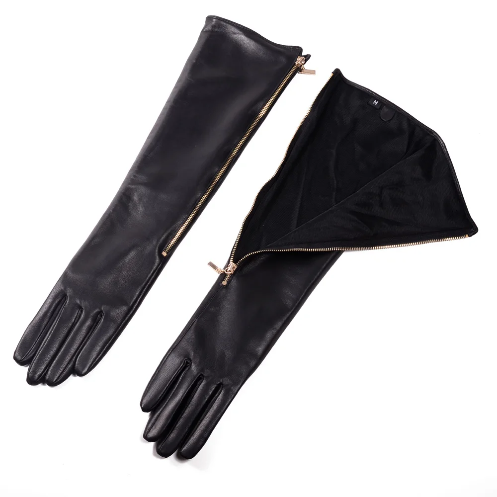US $34.80 30cm80cm New Womens Ladies Real Leather Side Zipper Overlength Gloves Evening Gloves Party Evening Long Gloves