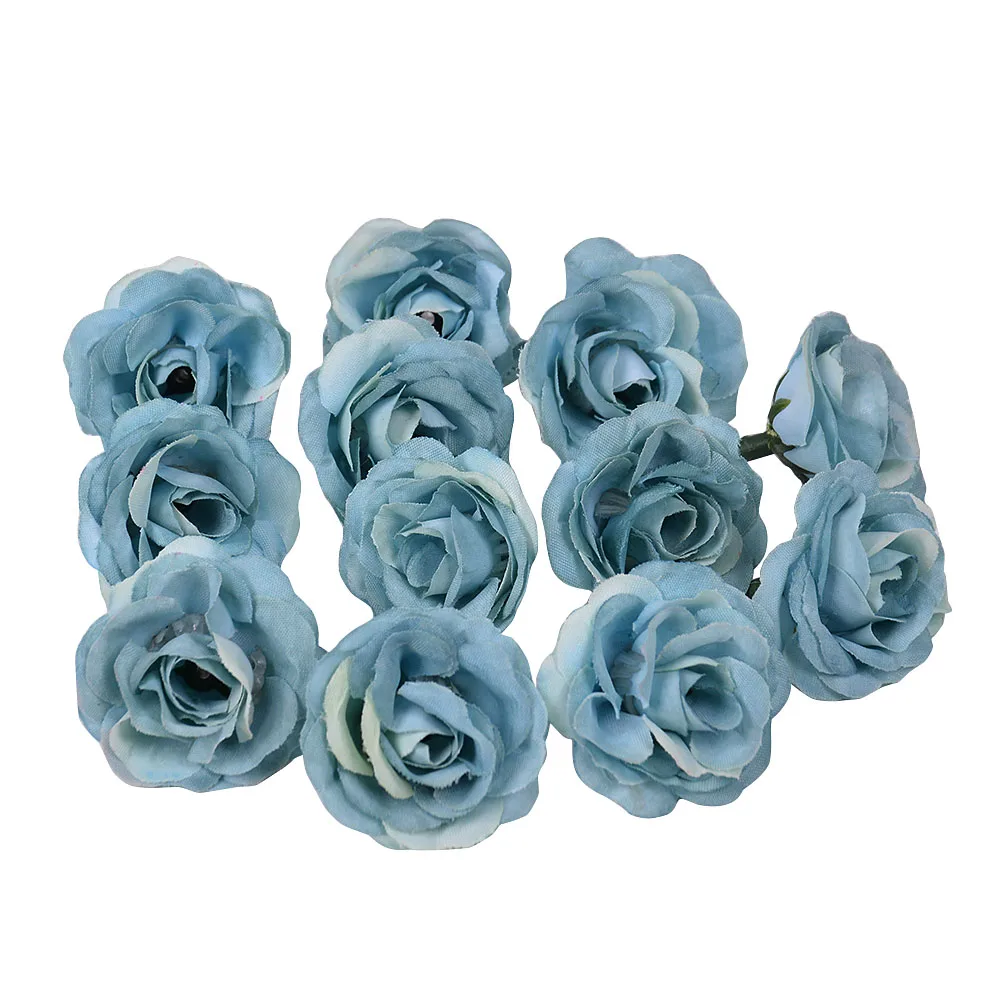 10 шт. 3 см Мини Шелковый цветок розы голова искусственный цветок для свадьбы украшения дома DIY ВЕНОК спальня обувь шляпы аксессуары - Цвет: Синий