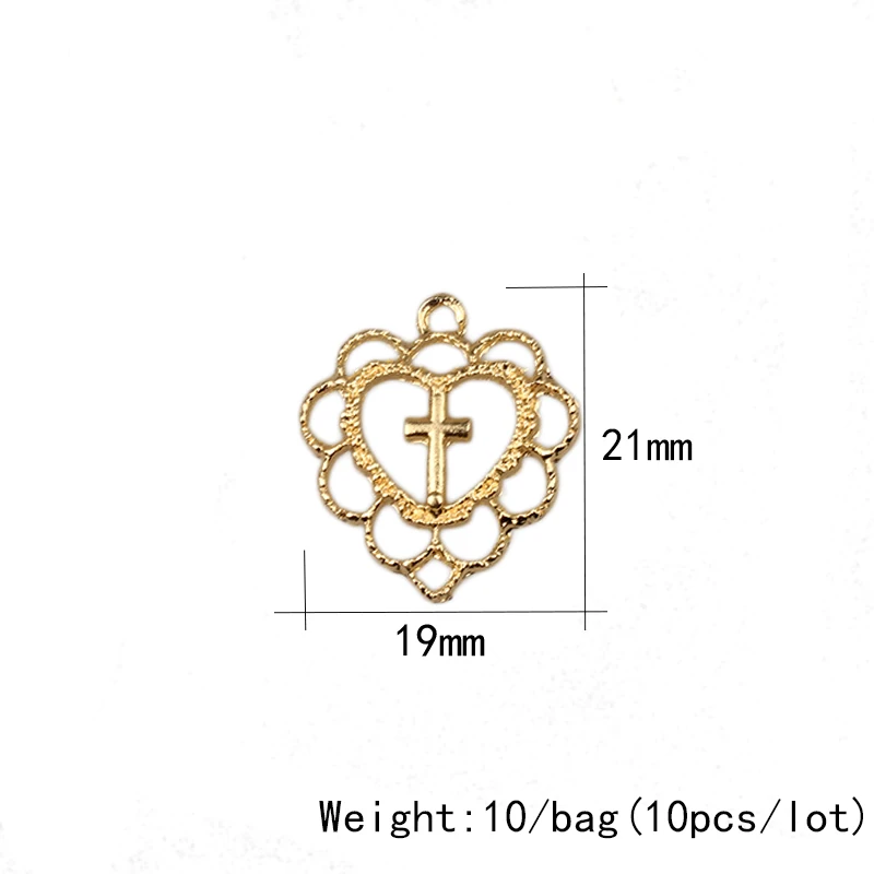 20 мм 10 шт./лот, цинковый сплав, золото, полые, сладкое сердце, крест, религиозное кружево, Подвески для DIY, серьги для изготовления ювелирных изделий, аксессуары