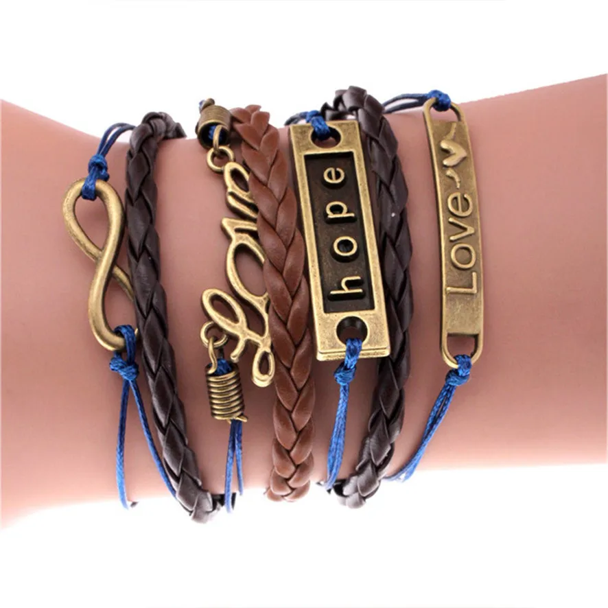 HOT Brand Women Girl Bone Multilayer Knit Leather Rope Chain Charm