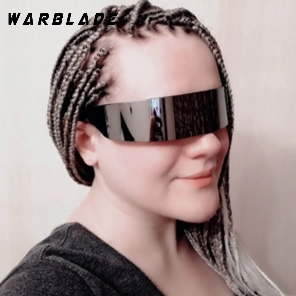 

2021 NEW Ladies Mens Black Frame Wrap Sunglasses One Piece Shades Flat Top Novelty Costume Party Funny Strange WARBLADE