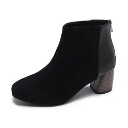 2018 Лидер продаж на молнии женские ботинки на высоком каблуке замшевые шить ботильоны высокое качество ботинки осень-зима женская обувь