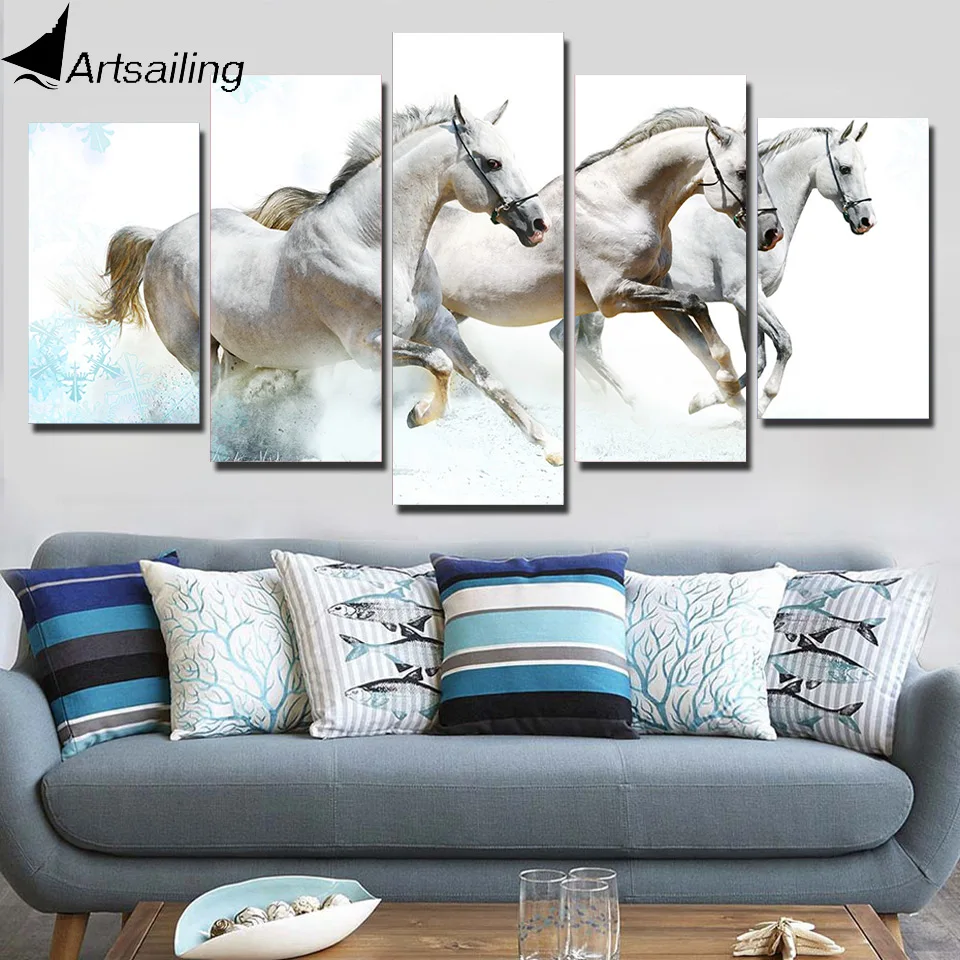 

HD Printed 5 Piece Canvas Art Running Horses Carving Wall Pictures for Living Room Modern Free Shipping Canvas Painting NY-7411C
