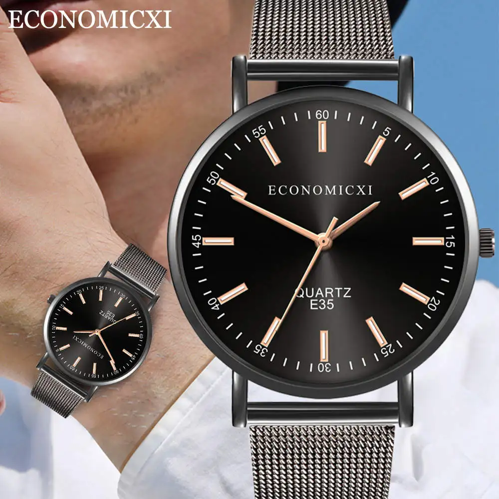 

Men Casual Analog Quartz Watch with Simple Round Dial and Metal Mesh Band TT@88