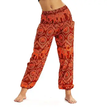 

Women Print Yoga Fitness Pants Elastic Waist Stretch Casual Fitness Running Lantern Trousers