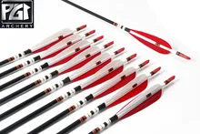PG1ARCHERY Carbon Arrow With 5'' Parabolic Feathers Spine 500 OD 7.6mm Hunting Archery Arrows  