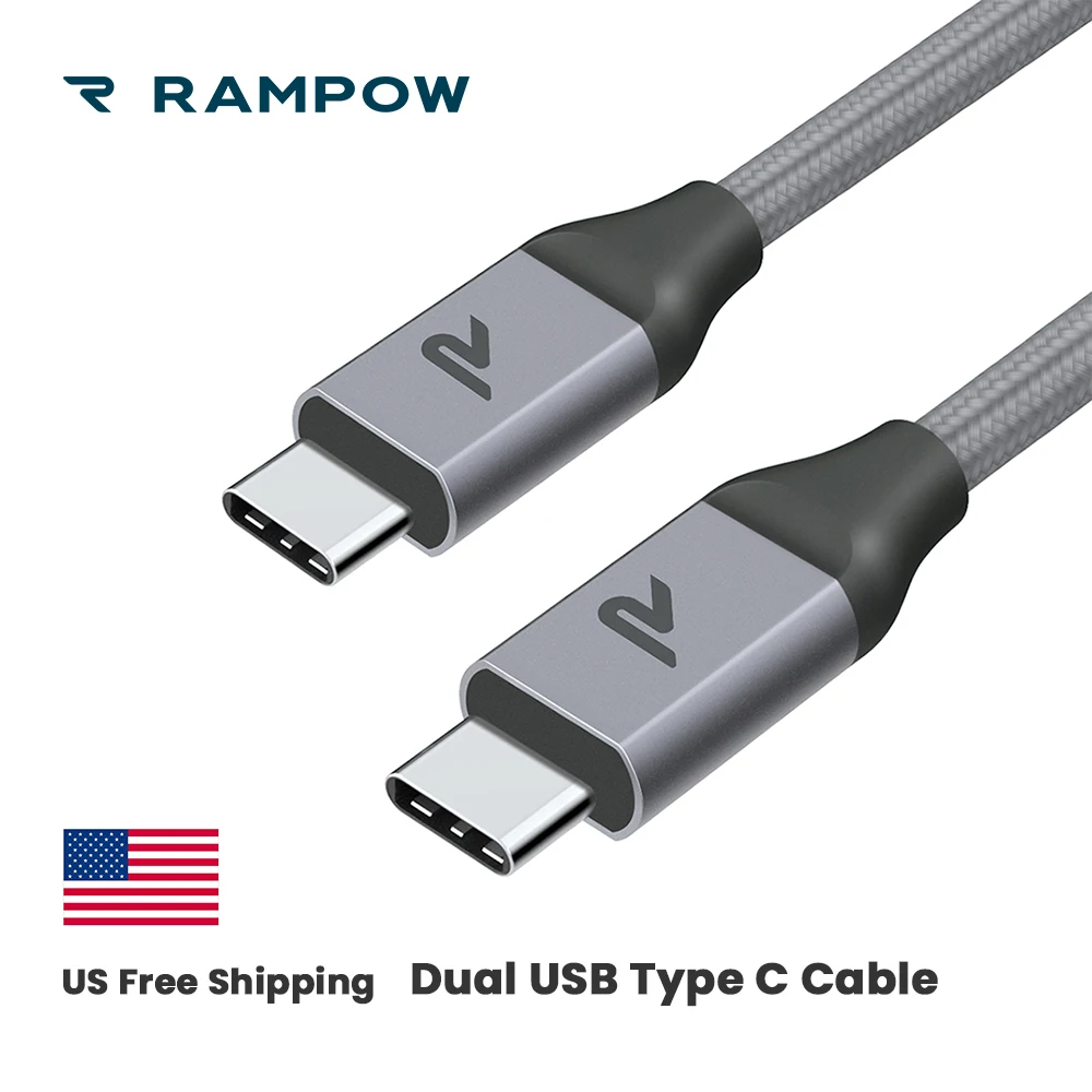 RAMPOW 60W Dual USB Type C Cable, 2m/6.5ft USB C to USB C Cable for Samsung S9, PD Fast Charging