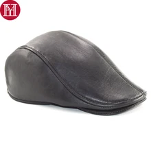 Новая мужская брендовая бейсбольная Кепка из натуральной кожи, шапка из натуральной кожи,, осенне-зимняя теплая шапка из натуральной кожи для сна