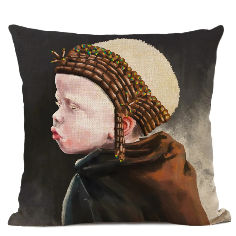 African Portrait Painting Art Cushion Cover Black Man Art Decorative Pillows Linen Pillow Case Sofa Home Decor Pillow Cover