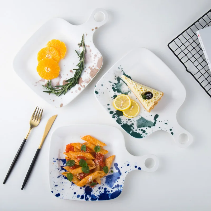 

New Year Creative Ceramic Plate Hand-painted Ink Set Irregular Plate Steak Plate Tableware Pasta Flat Plate Home Cooking Dish