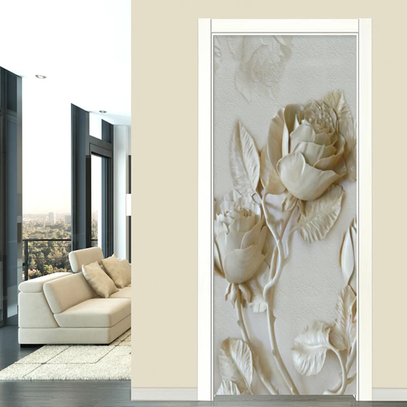 3D рельефные цветы розы наклейки на дверь для гостиной спальни ПВХ самоклеющиеся водонепроницаемые обои домашний Декор Наклейки на стены s