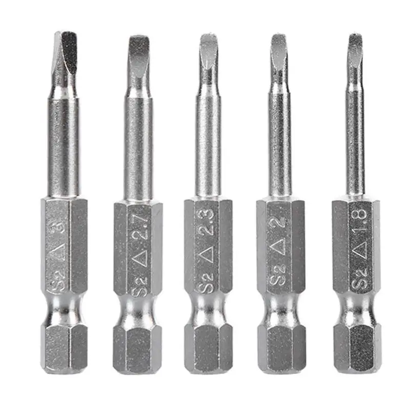 

5 pcs S2 Alloy Steel Material Triangular Screw Bits Magnetic Screwdriver Bits Hand Tool Set Attachment 1.8/2/2.3/2.7/3 mm