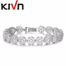 KIVN Fashion Jewelry Flower CZ Cubic Zirconia Bridal Wedding Bracelets for Womens Christmas Birthday Girls Mothers Day Gifts