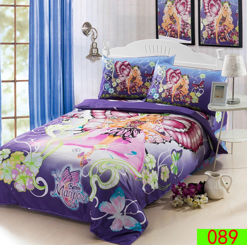 cartoon butterfly girl twin single bed cotton 3pcs bedding set girls twin sheet set