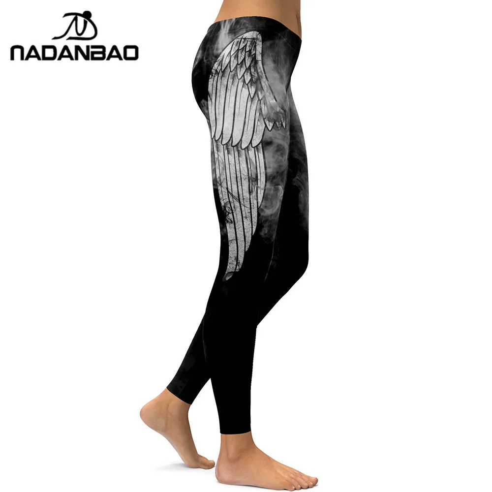 

NADANBAO New Angel Devil Wings Leggings Women 3D Printed White Angel Devil Wings Fitness Leggins Mujer Pants Elastic Trousers
