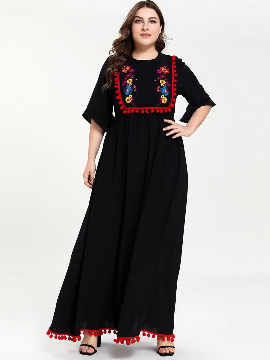 Женское длинное платье с кисточками Abaya кафтан винтажной вышивкой и коротким