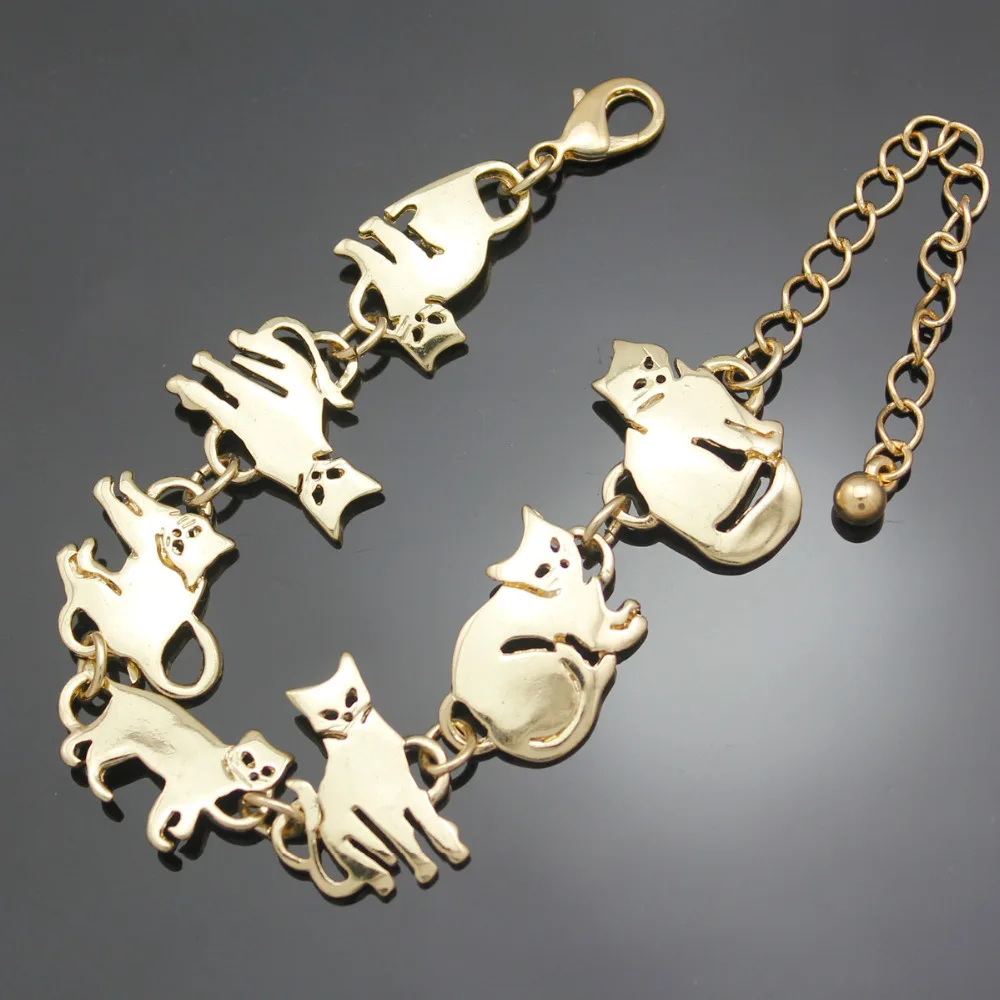 RechicGu Egyptian Bastet Cat Kitten Pet Animal Charms Chain Link Bracelet Bangle Gift 