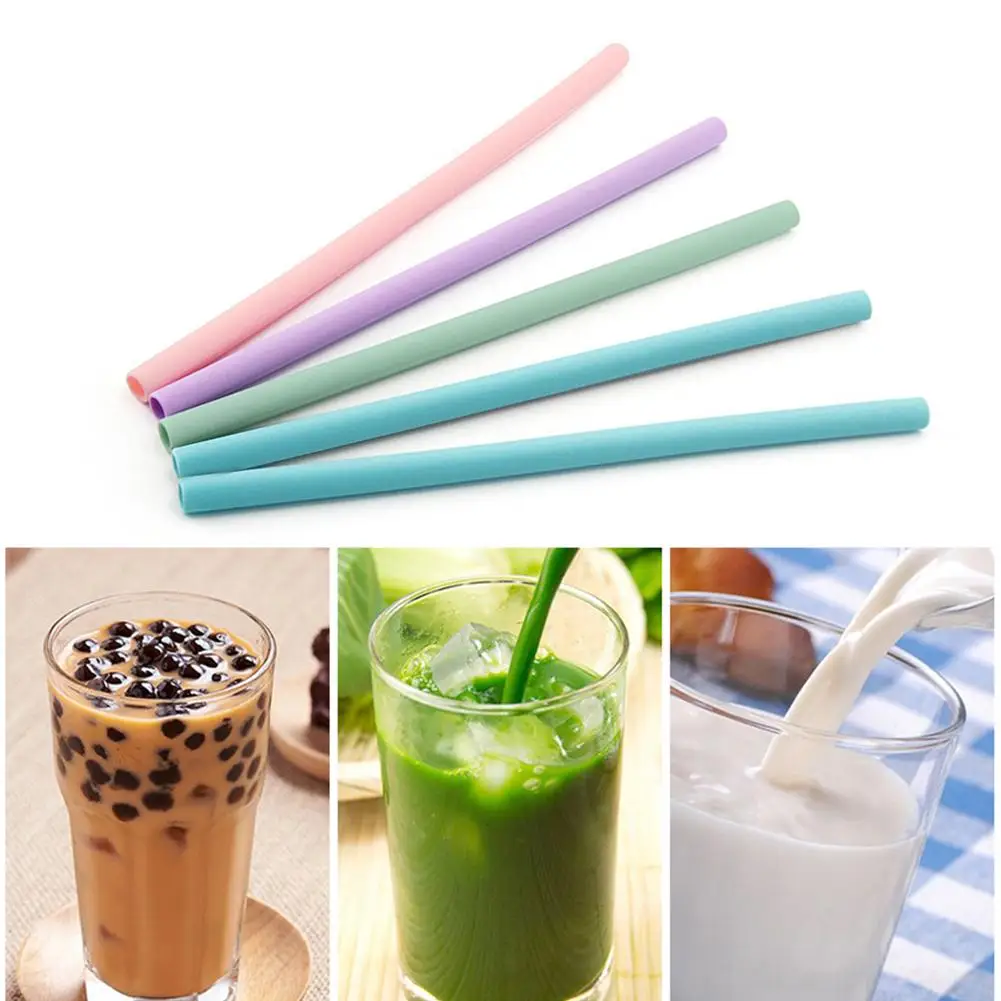 

Portable Juice Beverage Reusable Travel Straight Silicone Drinking Straw Pipe Accessaries