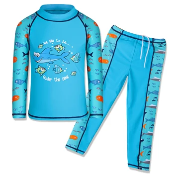 

BAOHULU 2Pcs Set Long Sleeve 2 Colors Rash Guards Swimsuits UPF 50+ UV Protective Swimwear Sunblock Bathing Suit 3-12Y