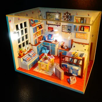 

Diy Toy Doll House kit Miniature Wooden Puzzle Dollhouse Casa De Bonec cute room Children Birthday Gift --happy times