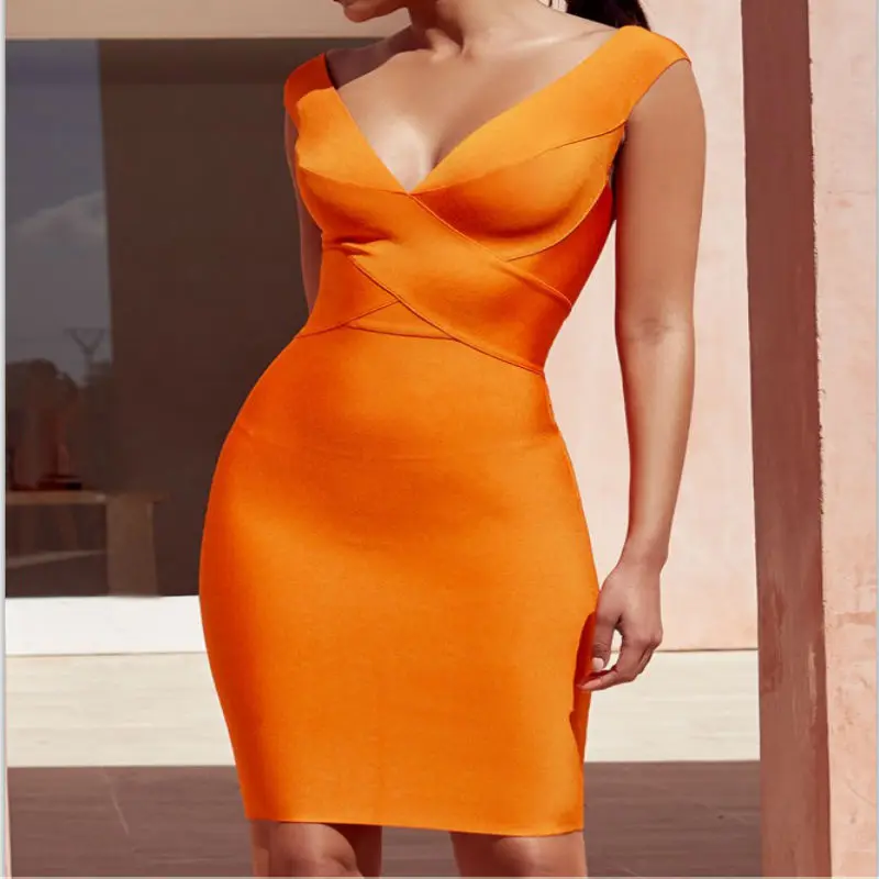 

Sexy Club Bodycon Bandage Dress Wine Red & Orange Summer Dresses Vestidos Sleeveless Tank Knee-Length Evening Party Pencil Dress