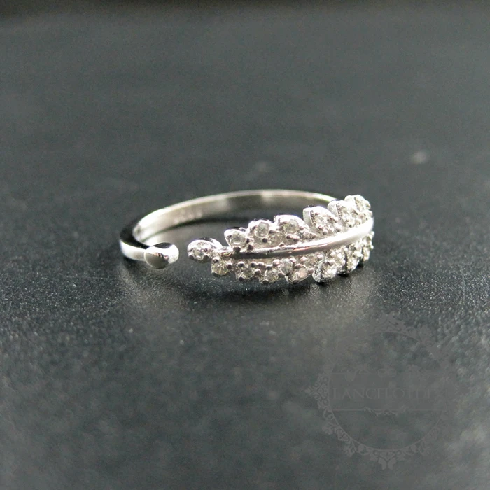

5x17mm tree leaf with zircon 925 solid sterling silver adjustable ring 1294036