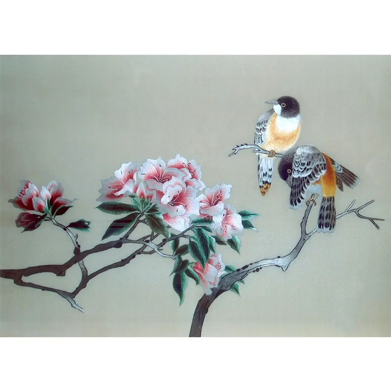 DIY шелк тутового шелкопряда Сучжоу наборы для вышивки напечатанные картины, комплекты для рукоделия птицы и цветы 30*40 см