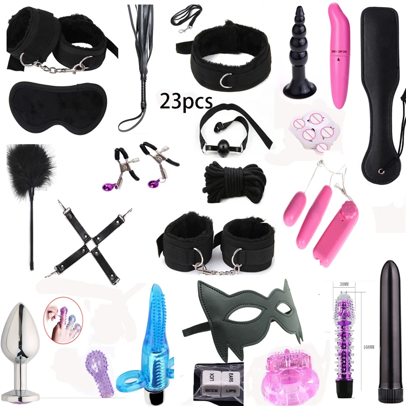 

Dildo Vibrator Anal Plugs Handcuffs Whip Nipples Clip Blindfold Breast Pump BDSM Games Adult Sex Toys Kit For Couples