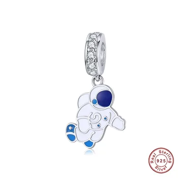 

Authentic New 925 Sterling Silver Space Universe Astronaut Charm Pendant fit DIY Brand Bracelet Making for Birthday Gift SCC1147