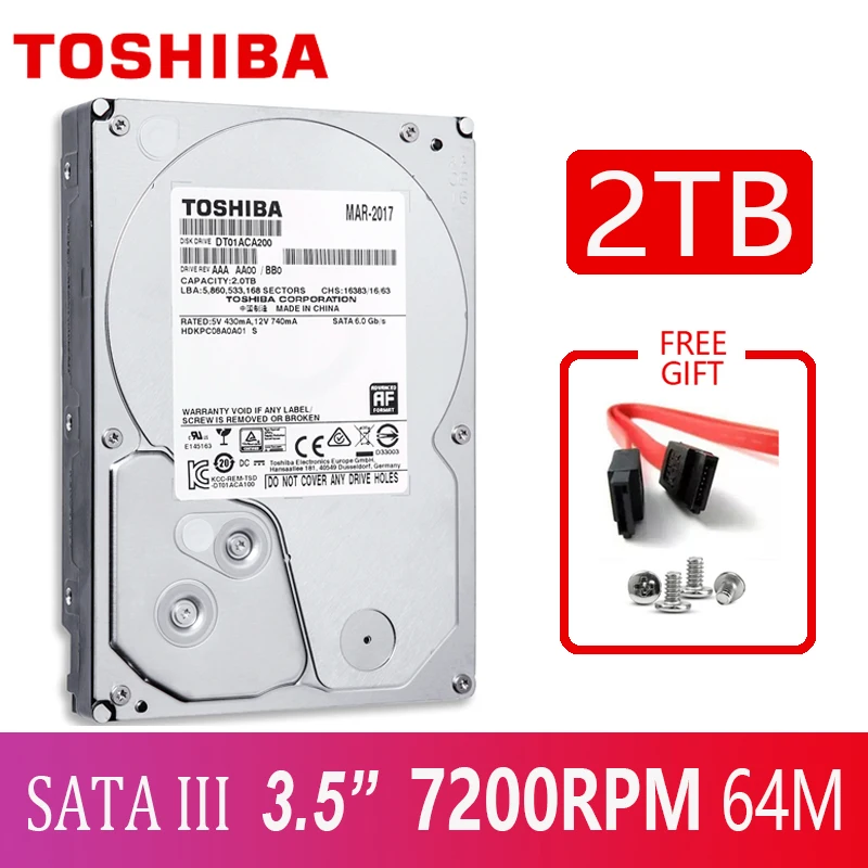 

TOSHIBA Enterprise Grade 2TB Hard Drive disk 2T 2000GB Internal HDD HD 7200RPM 64M SATA3 3.5" for Desktop Server Computer PC