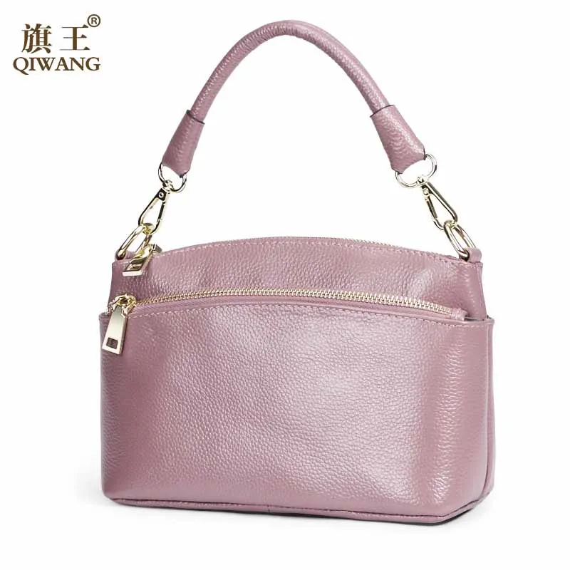 

Brand Fashion Woman Bag 3 Zippers Pocket Small Shoulder Bag 100% Genuine Leather Small Pink Shell Handbag