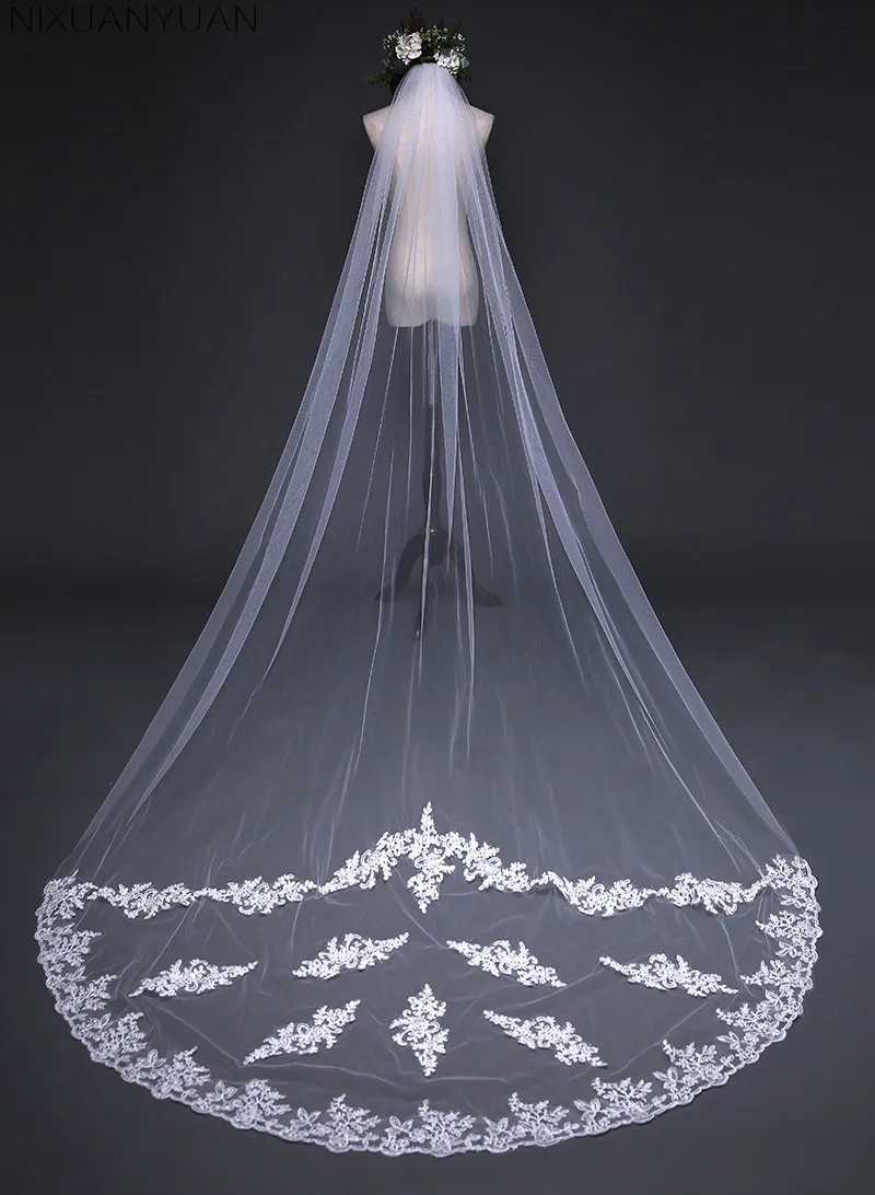 Voile 3M One Layer Lace Edge White Ivory Cathedral Wedding Veil Long Bridal Veil Wedding Accessories